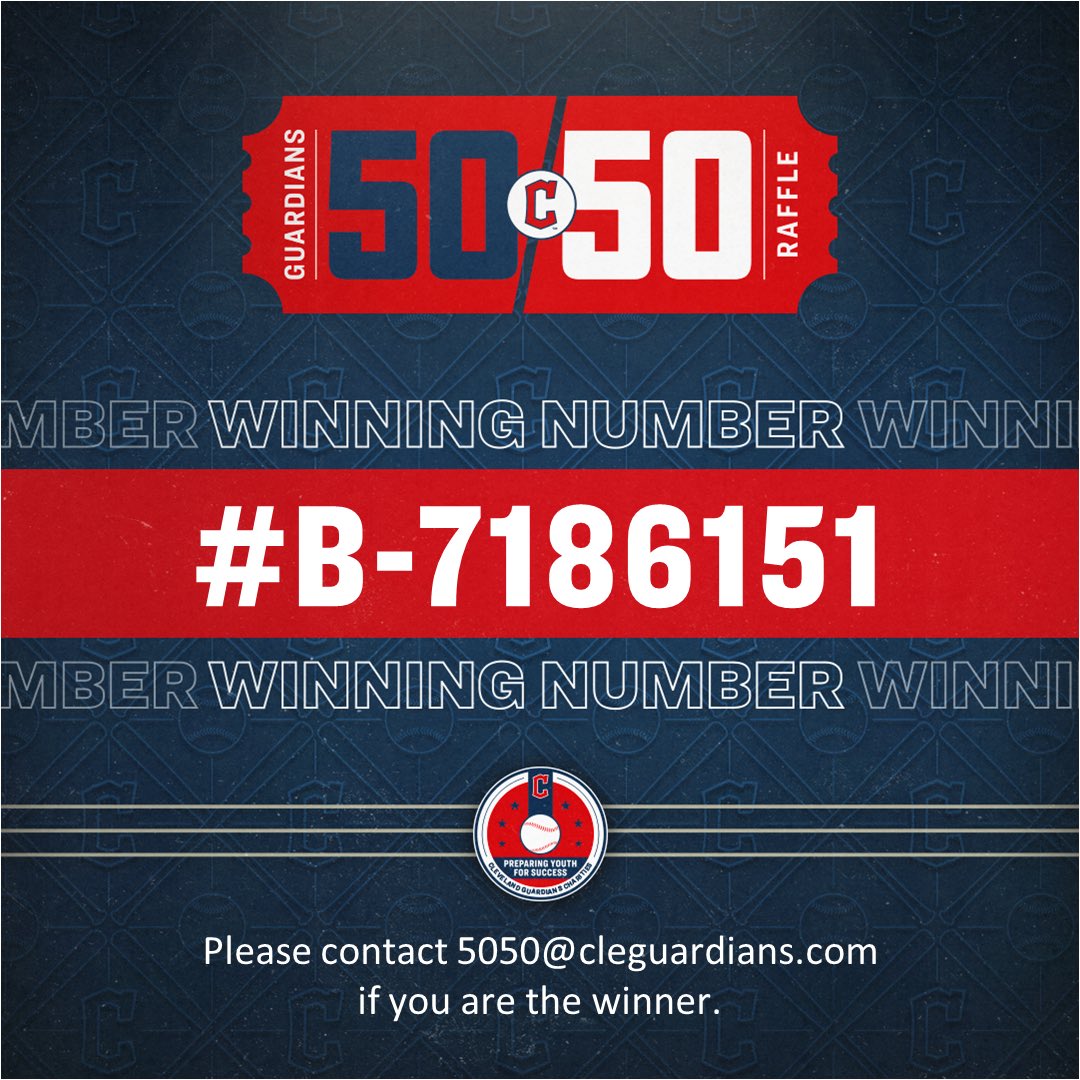 Congratulations to our first 50/50 winner of the season! If this is your ticket, please send us an email at 5050@cleguardians.com 🎟️🤩