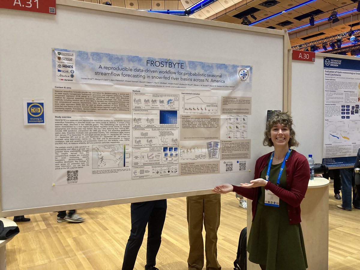 ArnalLouise's tweet photo. One down, one to go at #EGU24 Used my left-brain this morning to present our poster on FROSTBYTE, a data-driven reproducible workflow for seasonal streamflow forecasting in North America. Now time to activate the right-brain for an ArtSci presentation I’m still crafting for Wed. https://t.co/VtKi5g3opc