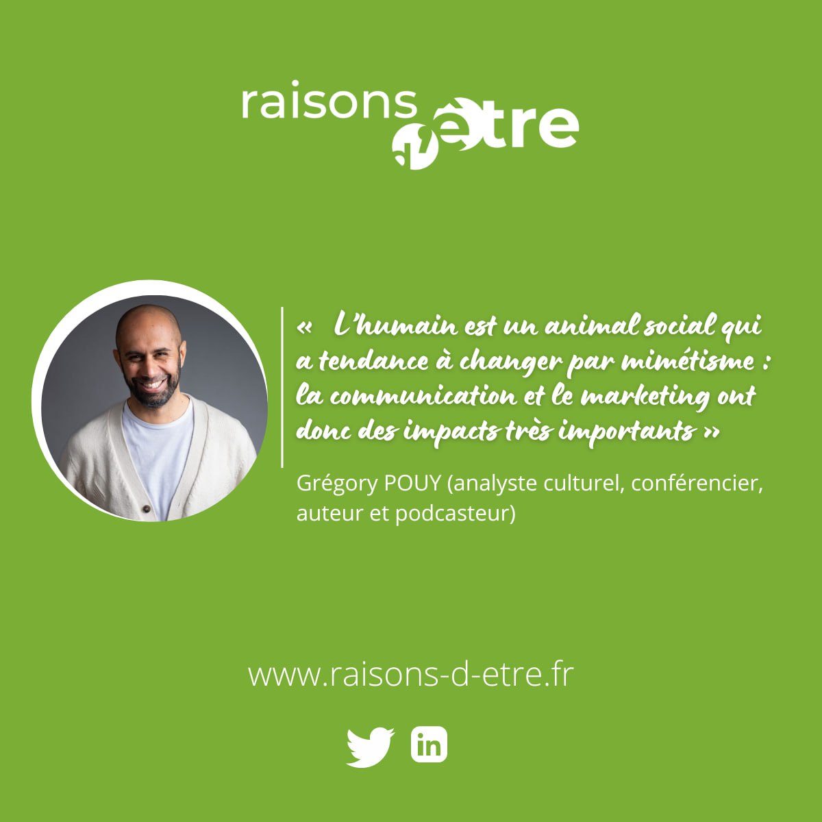 👥💬| #Entretien avec <a href="/gregfromparis/">gregfromparis</a>, analyste culturel, conférencier, auteur et podcasteur.

🔹Réconciliation entre marketing et sobriété, l'avenir des entreprises en #RSE, et un avenir où le rapport au vivant est clé.

Découvrez ses perspectives 👉bit.ly/GregoryPouy