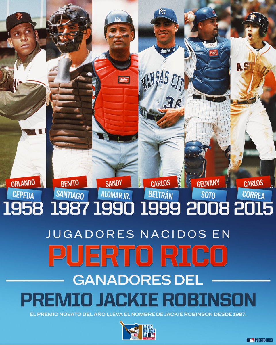 Jackie Robinson fue el primer jugador en ganar el premio Novato del Año en Las Mayores en 1947. Desde entonces estos boricuas han tenido el honor de ganar ese premio que ahora lleva su nombre.👏