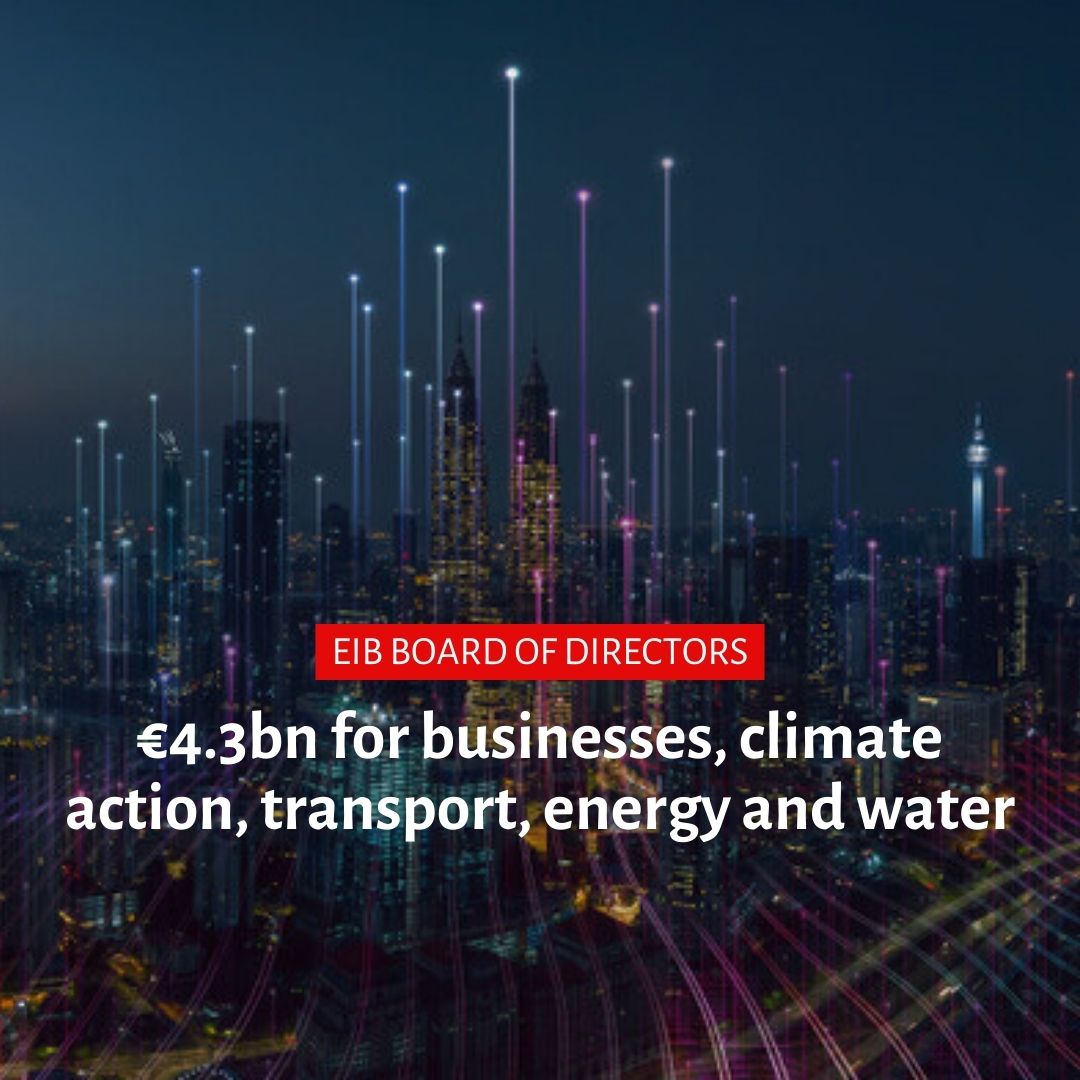 Our Board of Directors just approved €4.3bn of financing for businesses, #climateaction, transport, energy and water. The investment unlocked today will help boost competitiveness and innovation across Europe. ➡️bit.ly/4dbnYCr