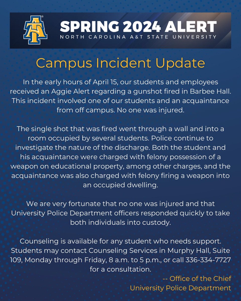 As we continue to be vigilant in maintaining a safe, campus environment, please remember weapons are strictly prohibited on our campus. As always, if you see something, say something. Please review your Aggie email for complete details.
