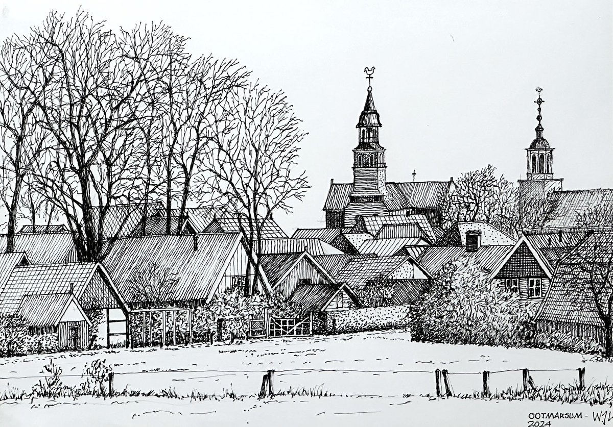Gezicht op <a href="/ootmarsum/">Ootmarsum</a> <a href="/twente/">Twente</a> met fineliner
