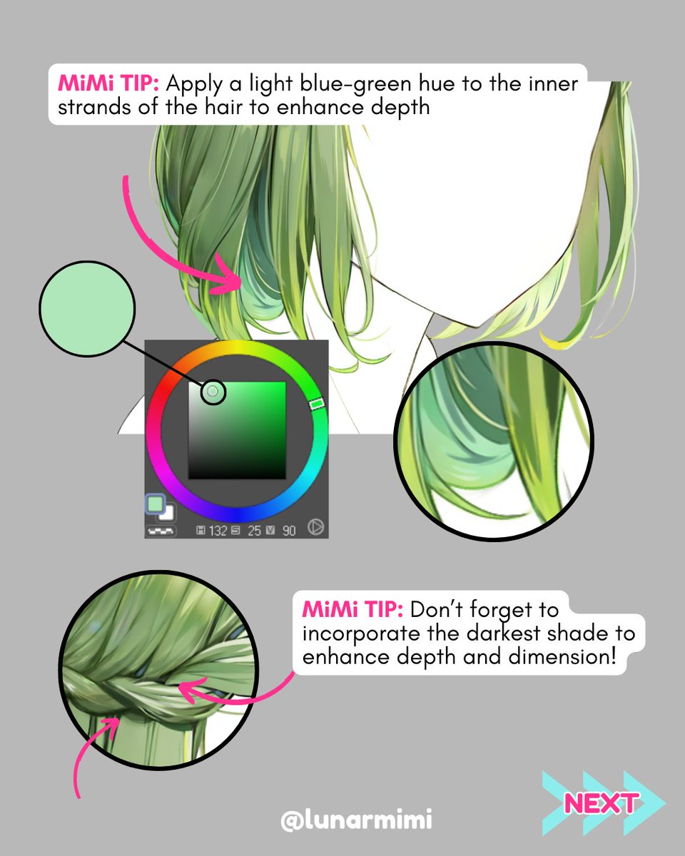 lunar_mimi's tweet image. 🎨 Every hair color needs its own special way of coloring.✨
Let's look at the simple steps and a little trick to pick colors that make your green hair drawings stand out.
-
#animetutorial #clipstudiopainttutorial #hairtutorial #howtodrawhair #stepbysteptutorial