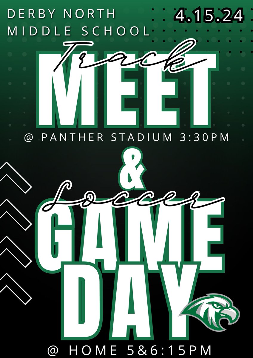 DNMSFalcons's tweet photo. It's a great day to get outside and support our Falcons! You can catch our track team in action at Panther Stadium at 3:30pm then head over to Falcon field at 5pm to cheer on our Soccer team as they host the DMS Bulldogs! Go Falcons! 💚⚽️👟 https://t.co/iJeSbYUpCT