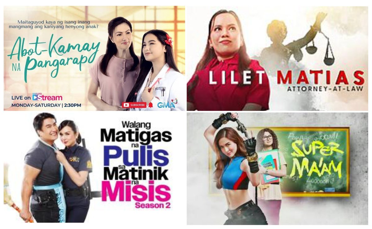 Grabe ang creative teams ng GMA. They are bringing the best & out of d box content tlg.

Aside from the historical series, fantasy, disabilities, at social issues; nakumpleto n nila ang 4 MAJOR PROFESSIONS.

Teacher #SuperMaam
Police #WMNPSMNM
Doctor #AKNP
Attorney #LiletMattias