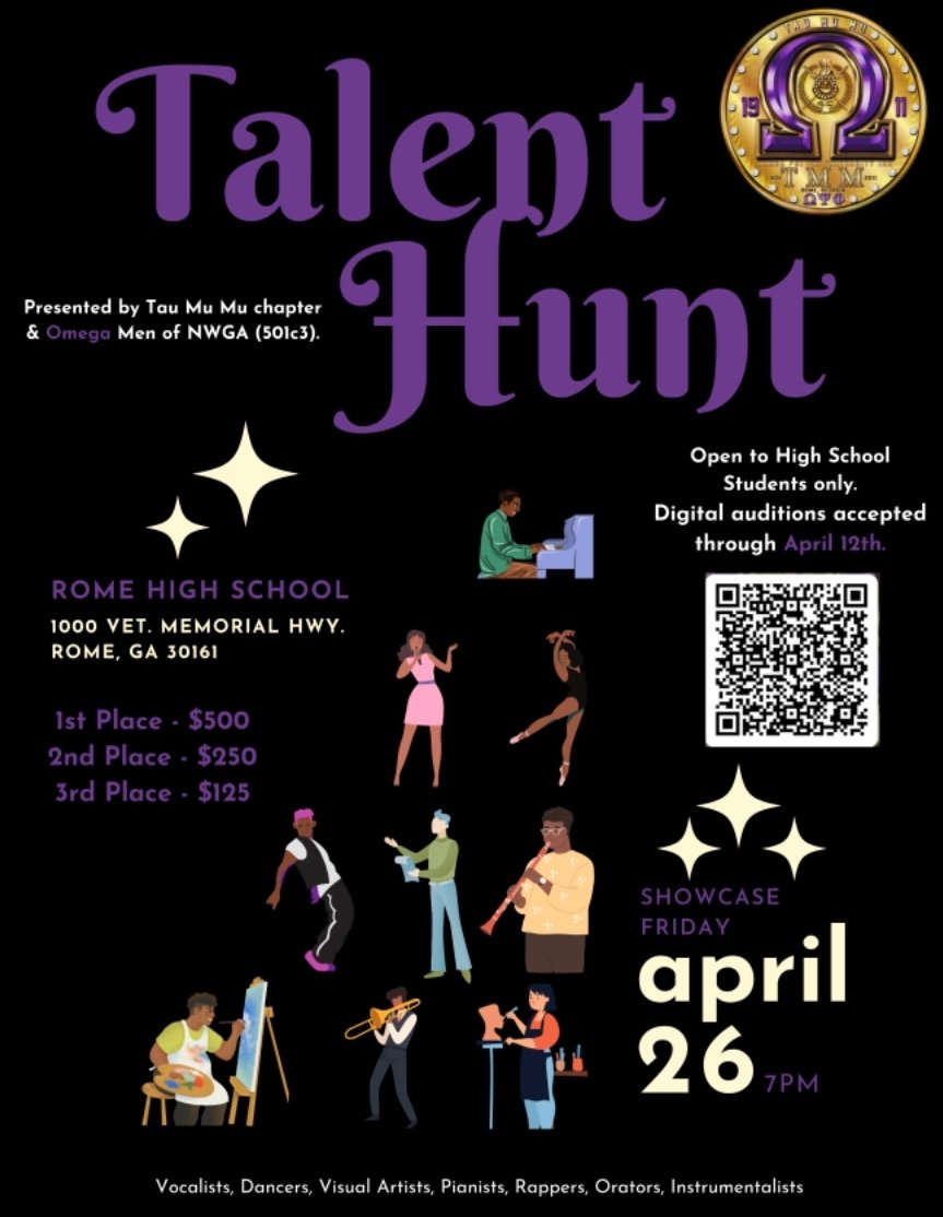 Join the Tau Mu Mu Chapter [IG: @taumumu ] for their Talent Hunt Showcase on Friday - April 26, 2024 at Rome High School in Rome, GA! #FIETTS #omegapsiphifraternityinc #tenacioustaumumu #talenthunt #mandatedprograms