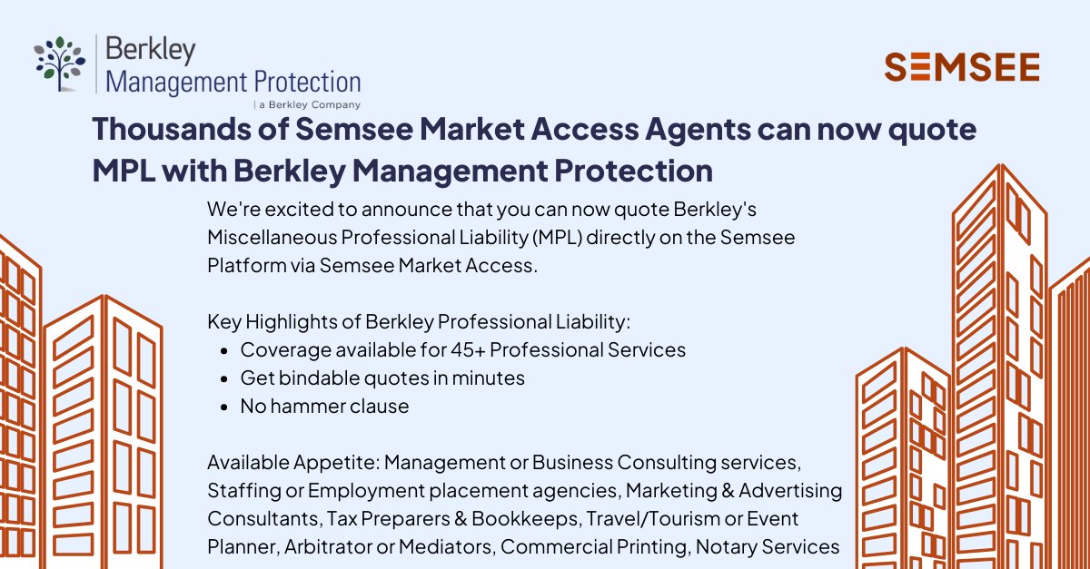 Exciting news from Semsee! We've just added Berkley Management Protection to our NEW Management Lines Panel, spicing up our lineup even more! Ready to get quoting? Log in now and start quoting today!