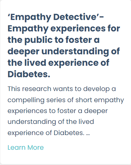 Diabetes Collaborative Clinical Trial Network (@diabetesctn) on Twitter photo <a href="/CURAMdevices/">CÚRAM</a> , @GalwayIdeasLab and <a href="/PPI_Galway/">PPI Ignite Network @ University of Galway</a> <a href="/uniofgalway/">Ollscoil na Gaillimhe | University of Galway</a> are developing a series of short empathy experiences to foster a deeper understanding of the lived experience of Diabetes. <a href="/CURAMdevices/">CÚRAM</a> , @GalwayIdeasLab and <a href="/PPI_Galway/">PPI Ignite Network @ University of Galway</a> <a href="/uniofgalway/">Ollscoil na Gaillimhe | University of Galway</a> are developing a series of short empathy experiences to foster a deeper understanding of the lived experience of Diabetes.