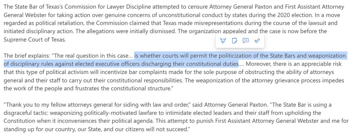 From his agency email, Texas AG Ken Paxton issues a press release in which 18 attorneys general note opposition to a suit against his top aide for his role in challenging the 2020 presidential election results. The email includes a warning for the Texas Supreme Court. #txlege