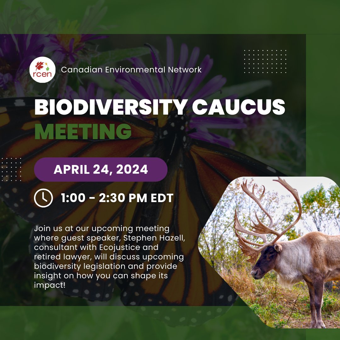 Join the Biodiversity Caucus for our April meeting to learn about important upcoming biodiversity legislation and discover how you can shape its impact! For more information and to register, click the link in our bio or visit rcen.ca/biodiversity 🌸🐝