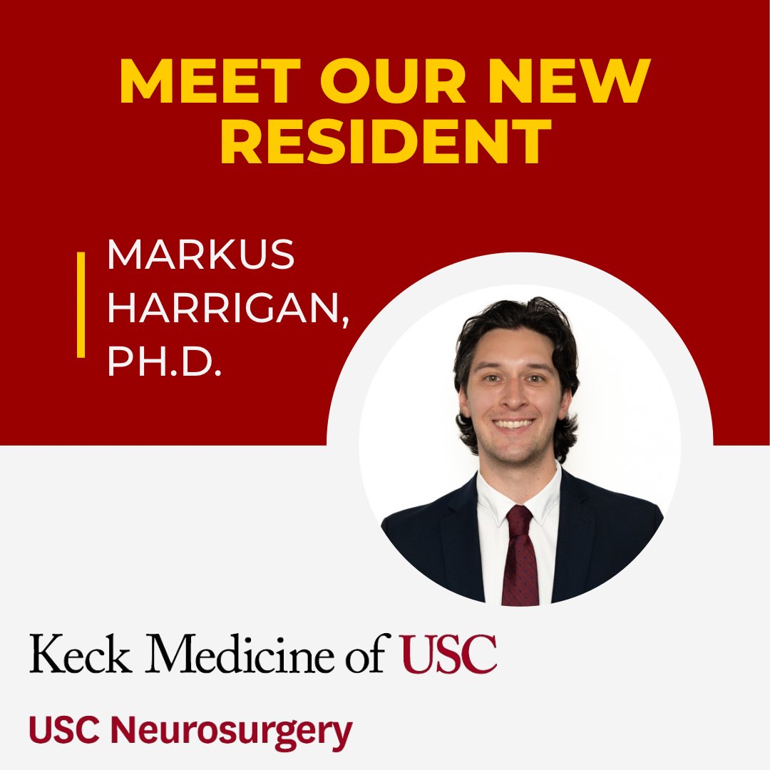 Welcome to the @NeurosurgeryUSC family! Markus Harrigan Ph.D. grew up in NE Ohio and spent several formative years in Vienna, Austria. He majored in Biomedical Science and minored in Economics at Ohio State University, then pursued his MD/PhD training at OSU. #neurosurgery