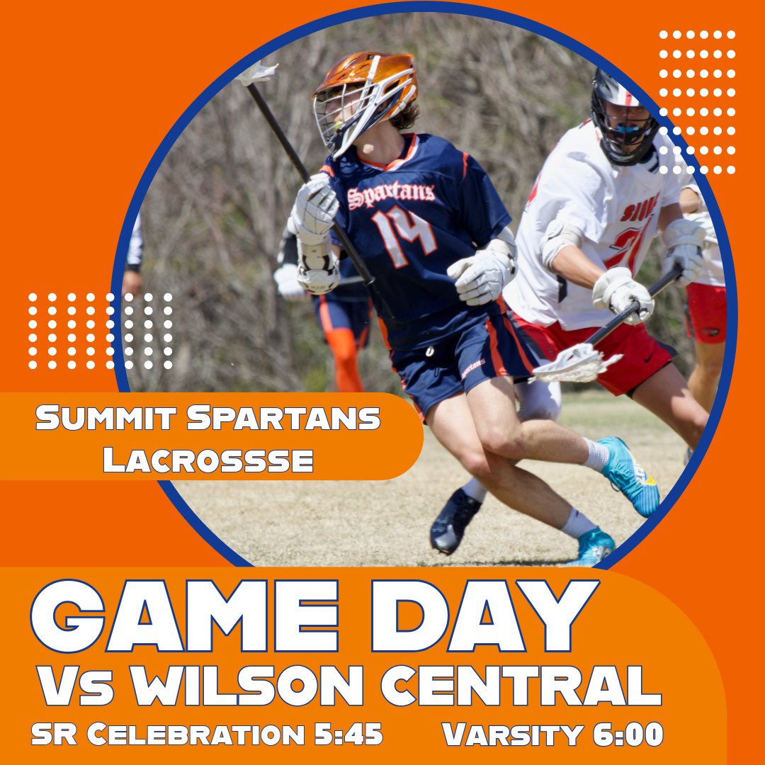 IT’s GAME DAY! 🥍🥍🥍
Senior Night Edition

📆 Monday 4/15
🆚 Wilson Central
🏟️ Summit HS
⏰ 6:00
🎓 Senior Celebration at 5:45
🎟️ $5 at the gate, cash preferred, $20 max per family, children under 3 are Free.
Concessions available
