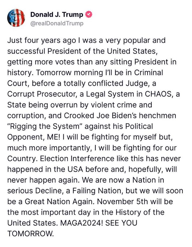 This from a guy on trial for false accounting to cover payments made by his henchman to a porn star to avoid the adverse publicity affecting his 2016 election campaign 🤦🏻‍♂️