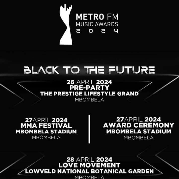 The build up to the biggest event in Africa. 20 April 2024📍Banquet Hall Middleburg (activation) 26 April 2024📍The Prestige (pre party) 27 April 2024 📍Mbombela Stadium 🏟 ( Main event) 28 April 2024 📍 Botanical Gardens #MMA24 #BlackTotheFuture #VisitMpumalanga