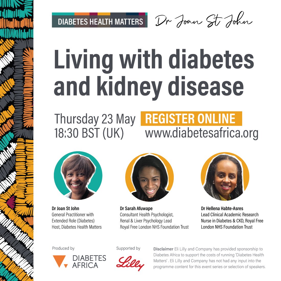 Diabetes Health Matters is back! Join Dr Joan St John in the first event of the season where we will be discussing how to live a full life when living with diabetes and kidney disease. Register here: us06web.zoom.us/meeting/regist… @BouncyB101 @HellenaHH2020 @DrAfuwape_Psych