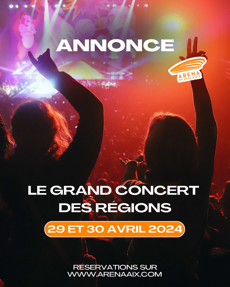 Vous êtes invités à nous rejoindre à l’occasion du 𝐆𝐑𝐀𝐍𝐃 𝐂𝐎𝐍𝐂𝐄𝐑𝐓 𝐃𝐄𝐒 𝐑𝐄́𝐆𝐈𝐎𝐍𝐒 🎤🙌 🏟️ Les 29 et 30 avril 2024 à l’Arena du Pays d’Aix. 🎟️ Votre invitation GRATUITE : bit.ly/AIX-LGCDR