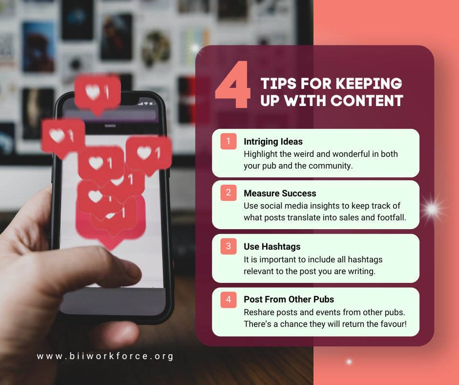 Struggling to know what to post on your social media? Here are 4 tips to help you keep inspired on content, all from licensee Lee De Villier from @PigandWhistleSW and @thebeehivesw11 . To read the full blog click the link below 👇 biiworkforce.org/BII-Workforce/…