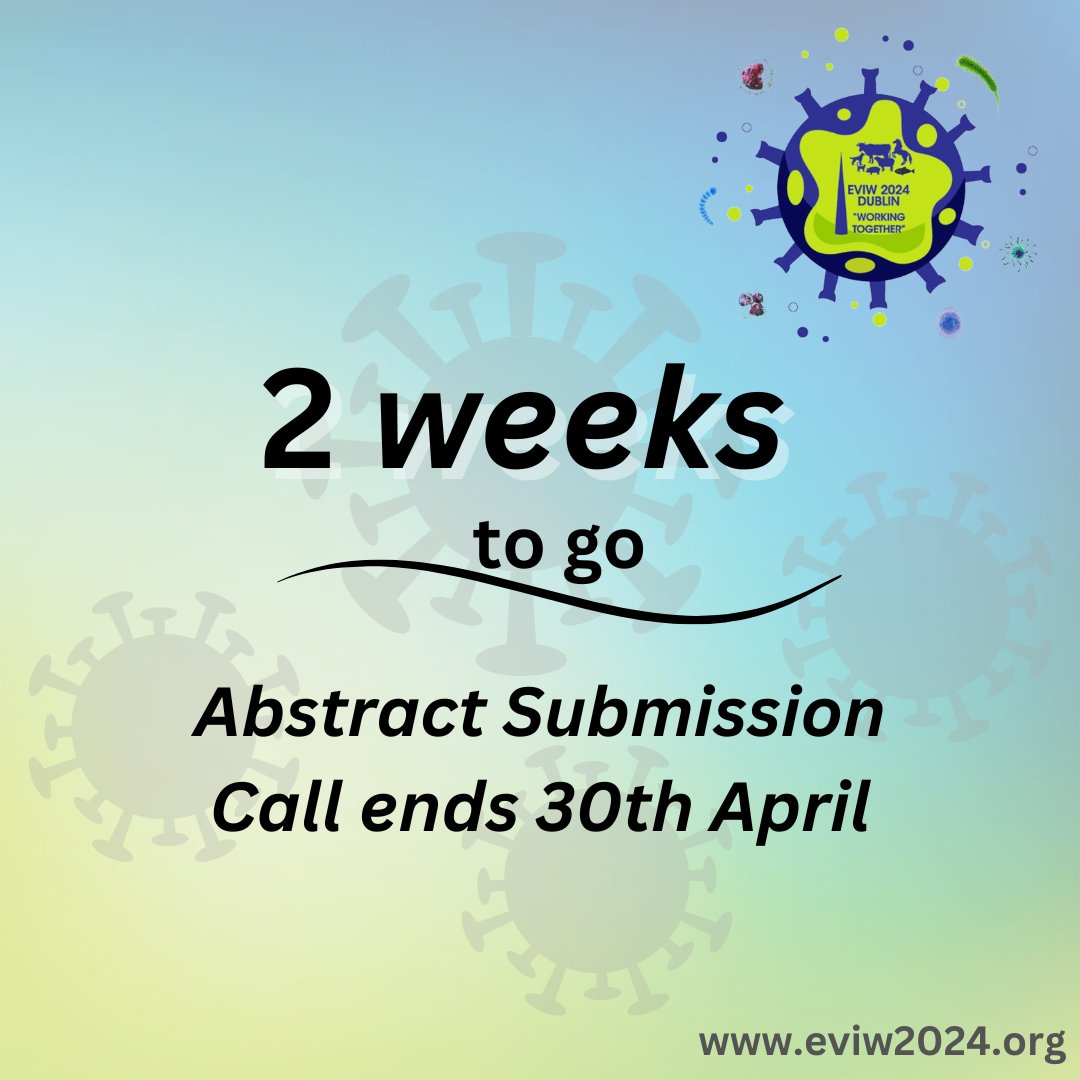 Tick-tock!🕒Just a friendly reminder! Only 2 weeks left until the abstract submission window closes for #EVIW2024. Don't miss your chance to showcase your research and ideas. Submit now! eviw2024.org/call-for-abstr… @EFIS_Immunology @IntVetVaccNet @iuis_online #ECI2024 #OneHealth