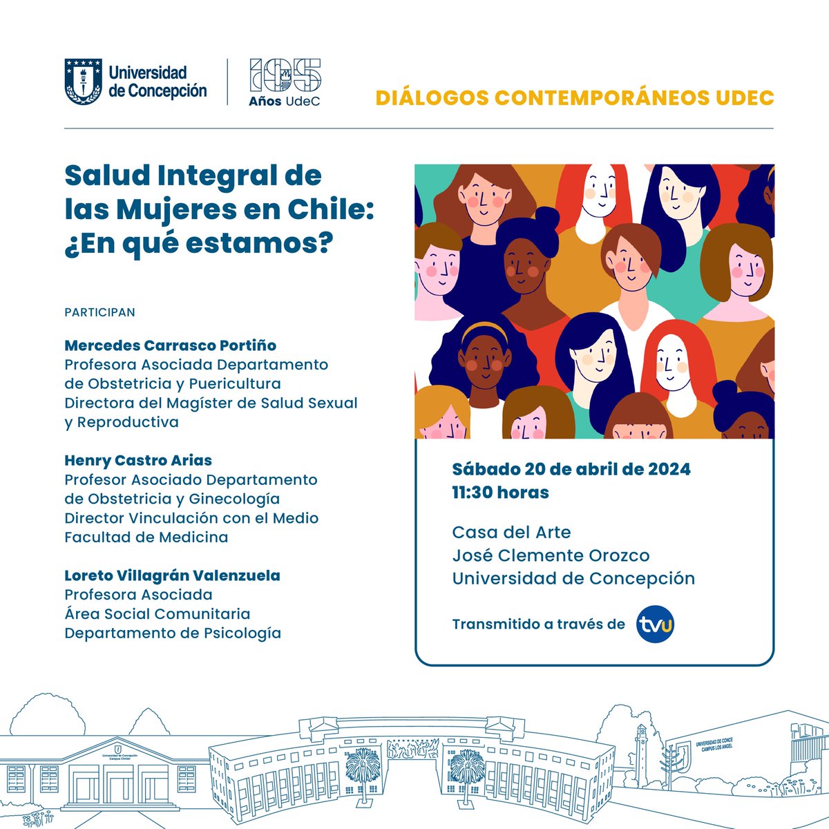 🗣️📣¡𝗥𝗲𝗴𝗿𝗲𝘀𝗮𝗻 𝗹𝗼𝘀 𝗗𝗶𝗮́𝗹𝗼𝗴𝗼𝘀 𝗖𝗼𝗻𝘁𝗲𝗺𝗽𝗼𝗿𝗮́𝗻𝗲𝗼𝘀!
𝗦𝗮𝗹𝘂𝗱 𝗜𝗻𝘁𝗲𝗴𝗿𝗮𝗹 𝗱𝗲 𝗹𝗮𝘀 𝗠𝘂𝗷𝗲𝗿𝗲𝘀 𝗲𝗻 𝗖𝗵𝗶𝗹𝗲 ¿𝗘𝗻 𝗾𝘂𝗲́ 𝗲𝘀𝘁𝗮𝗺𝗼𝘀?

🎤Sábado 20 de abril, desde las 11:30 horas, en la Casa del Arte José Clemente Orozco, de la #UdeC