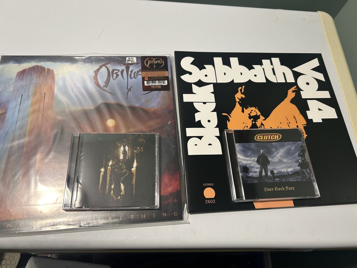 Made some purchases on Saturday and Sunday. Obituary - Dying of Everything Sabbath - Vol 4 🥰🥰🥰 Opeth - Ghost Reveries Clutch - Pure Rock Fury I mention these as some aren’t in the know about this stuff 🤣💜