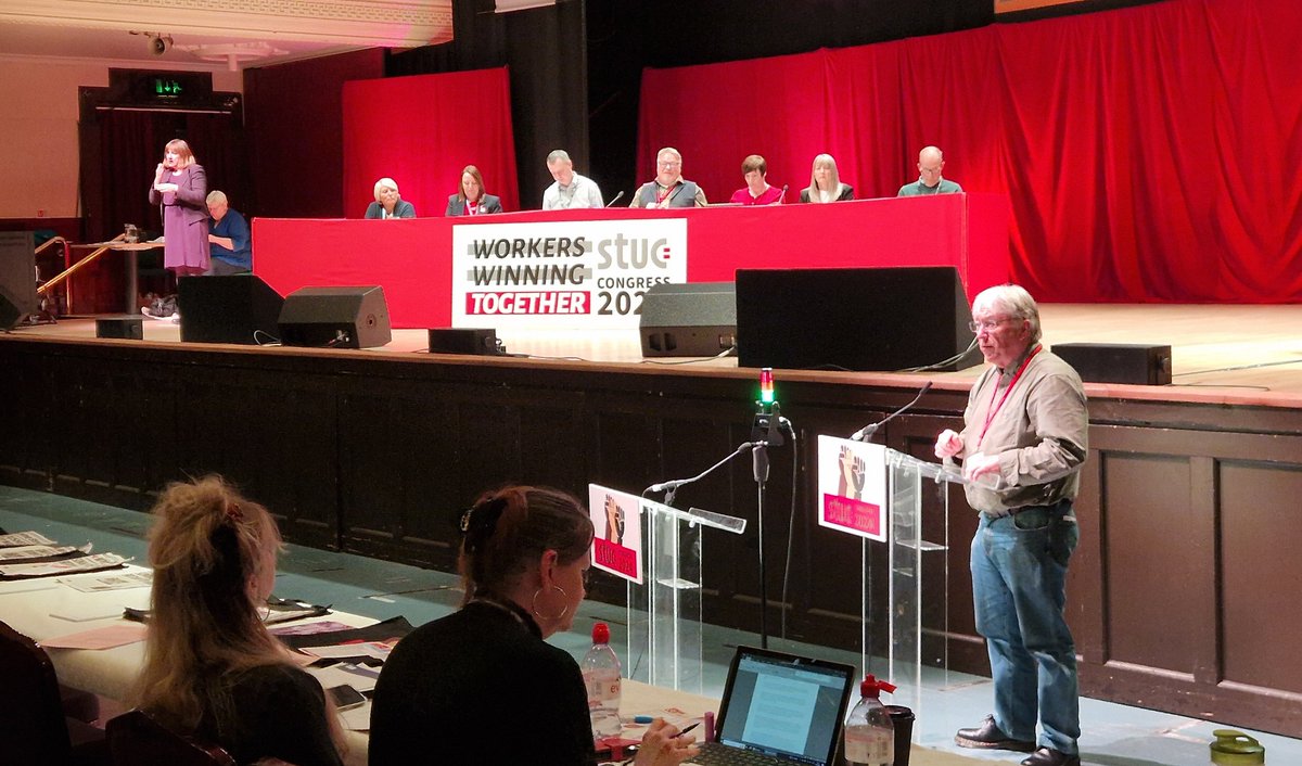 UCU delegate @ChalmersMedia seconding motion opposing council cuts at #STUC24