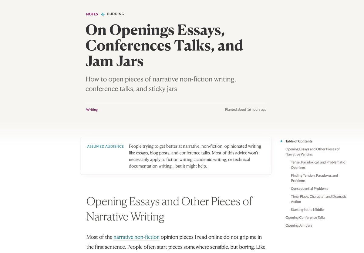 Finally turned my extensive notes on writing compelling openings for essays & conference talks into a coherent whole. An old professor made me obsessed with this. Openings that clearly state your problems or paradoxes solve most of the writing structure for you. Link below 👇