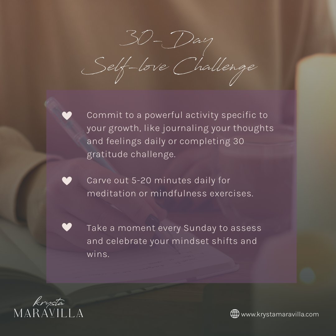 30 days can transform you into an unstoppable force. Ready for the challenge? Commit to daily growth activities like journaling or meditation. Let's end April stronger. Join me! #MindsetGrowth #TransformativeJourney #krystamaravilla