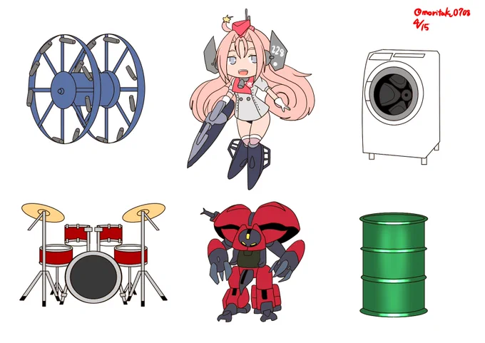 色んなドラムドラム「USS Drum. そうだよ、楽器でも洗濯機でも缶でも走る爆弾でもオーラバトラーじゃないよ」#艦これ版深夜の真剣お絵描き60分一本勝負 #艦これ版真剣お絵描き60分一本勝負_20240415 