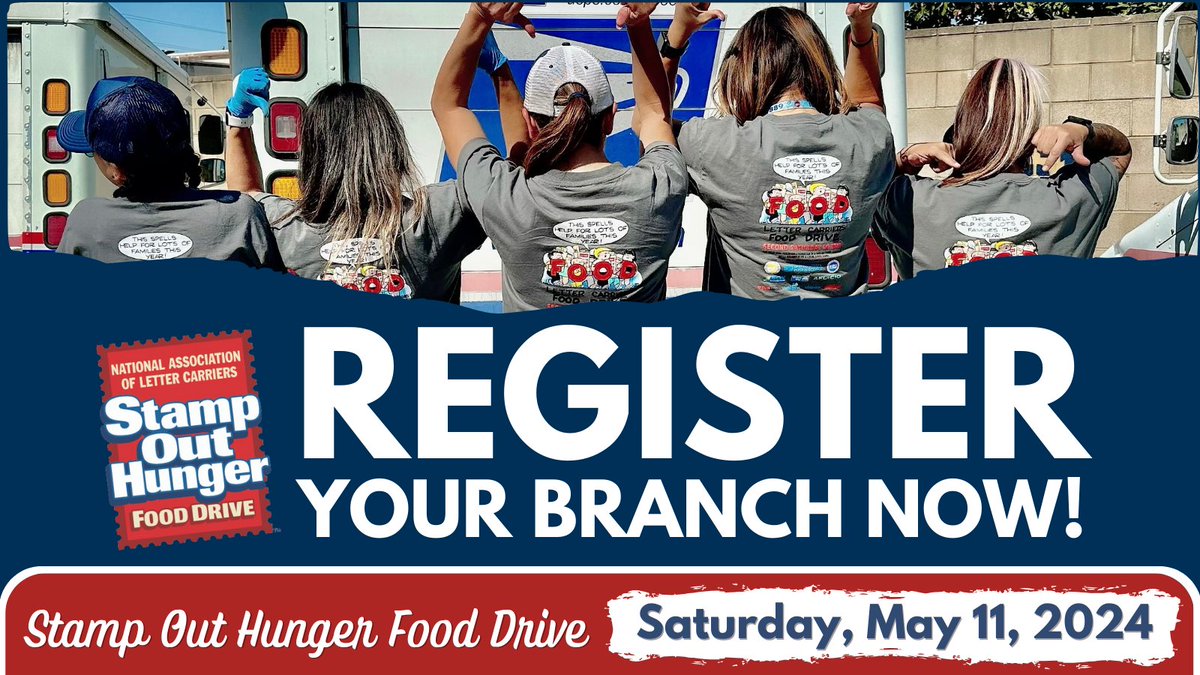 REMINDER: The Stamp Out Hunger food drive registration deadline is Monday 4/22. Register today via the “Members Only” portal. Merchandise and poster orders must also be received by 4/22. For more details, go to nalc.org/toolkit. Together, we can #StampOutHunger in America!