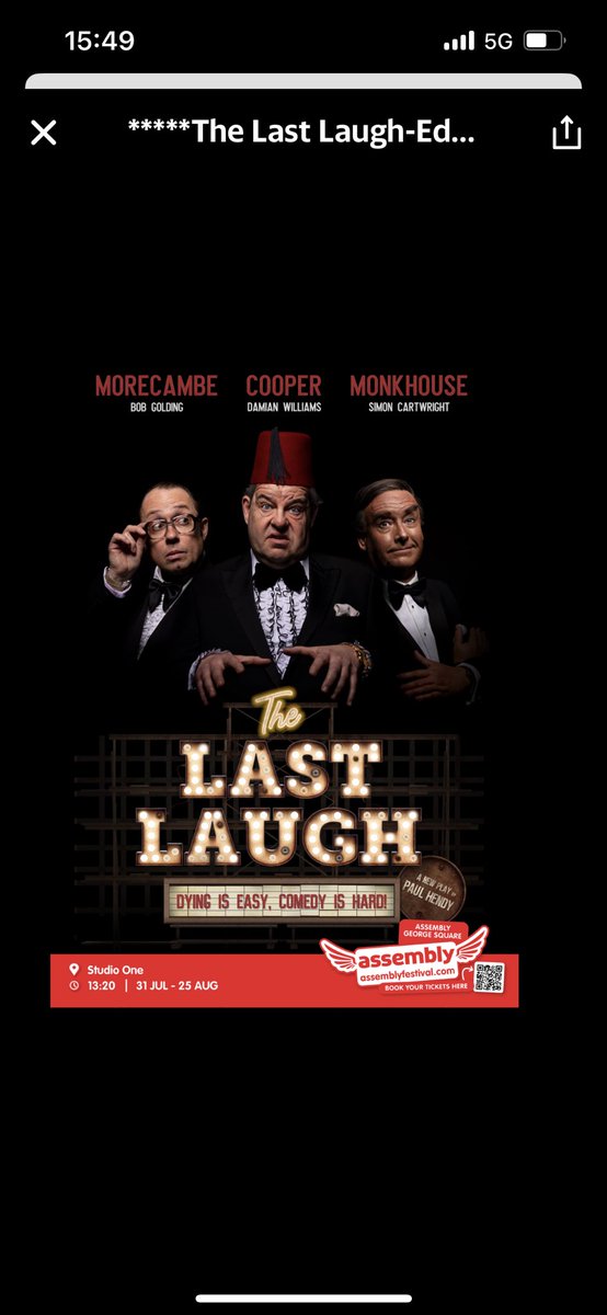 We’re off to the fringe . Just like that . So excited for this . Please follow and share instagram.com/TheLastLaughPl… assemblyfestival.com/whats-on/578-t… @Bobsickle @simplysimon321 .