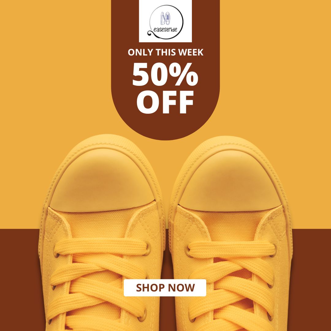 Step into savings! Enjoy 50% off on all shoes today. Don't miss out! #ShoeSale #DiscountAlert