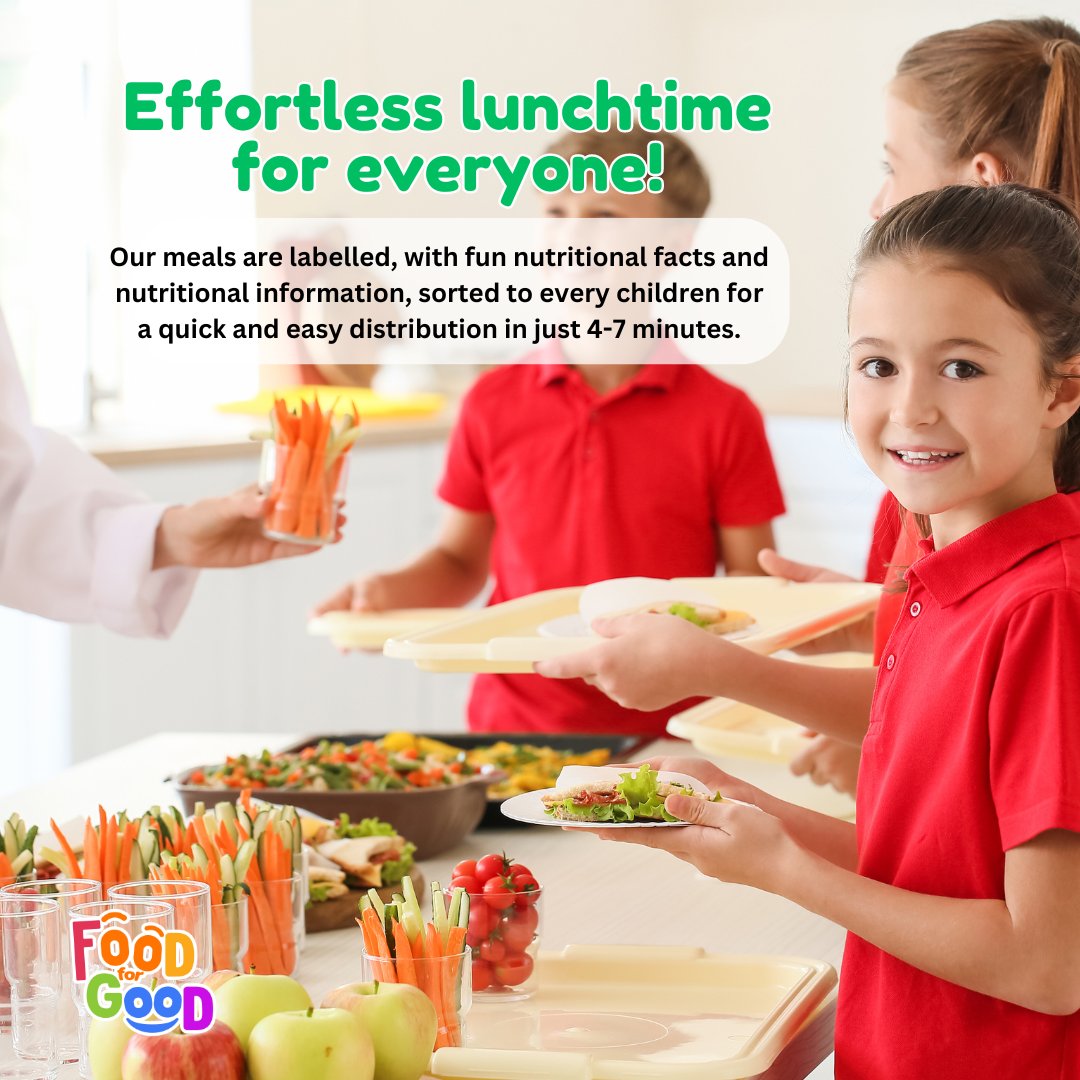 🍱 Quick, nutritious, and delivered with care! Our meals reach every student warm & ready, sorted by classroom, in just 4-7 minutes. Labeled boxes with fun facts make lunch tasty & educational. No delays, just deliciousness! #SpeedyMeals #NutritionFacts #FoodForGood #Delicious