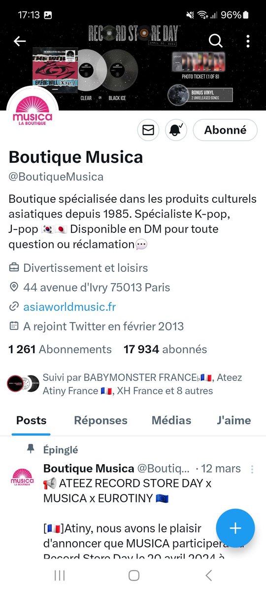 Kalista_sky's tweet photo. @ATEEZFRA @BoutiqueMusica @disquaireday Ma musique pref est Matz 🍀🤞🏻 merci pour le concours ! ✨️ https://t.co/8jBIGrulIF