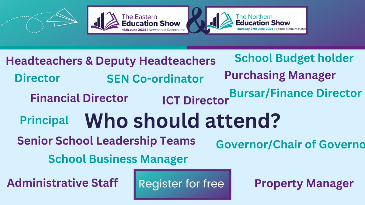 Who should attend the #RegionalEdShows ?Headteachers, Deputy Headteachers, Finance Directors, Bursars, Business Managers, Governors, Local Authority education leaders, PTA’s, IT Managers and school leadership teams from the state, academy and private sectors all across the north.