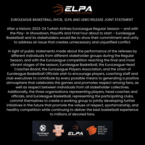 Euroleague Basketball, EHCB,  ELPA and UEBO release joint statement ⬇️ #ELPlayers