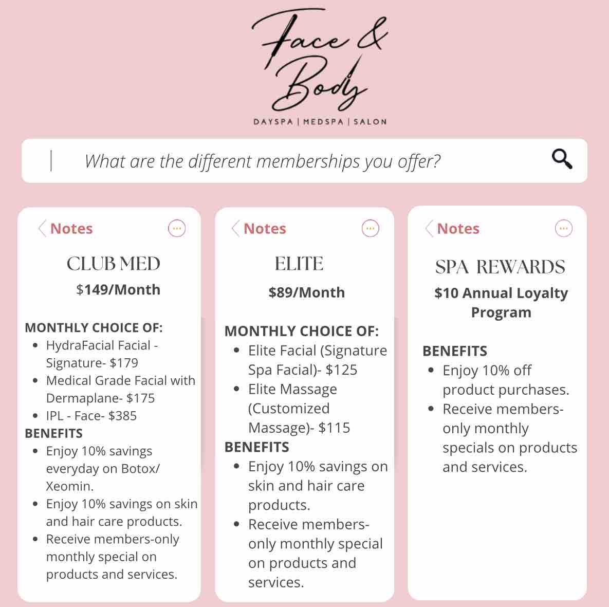 Invest in your self-care and see how you can save!!💸
Our memberships include one of a kind discounts that you don’t want to miss! 
Call 314.725.8975 or visit faceandbodyspa.com 
#faceandbody #medicalspa #stlouismo #rewardsprogram #salon #membership #savings