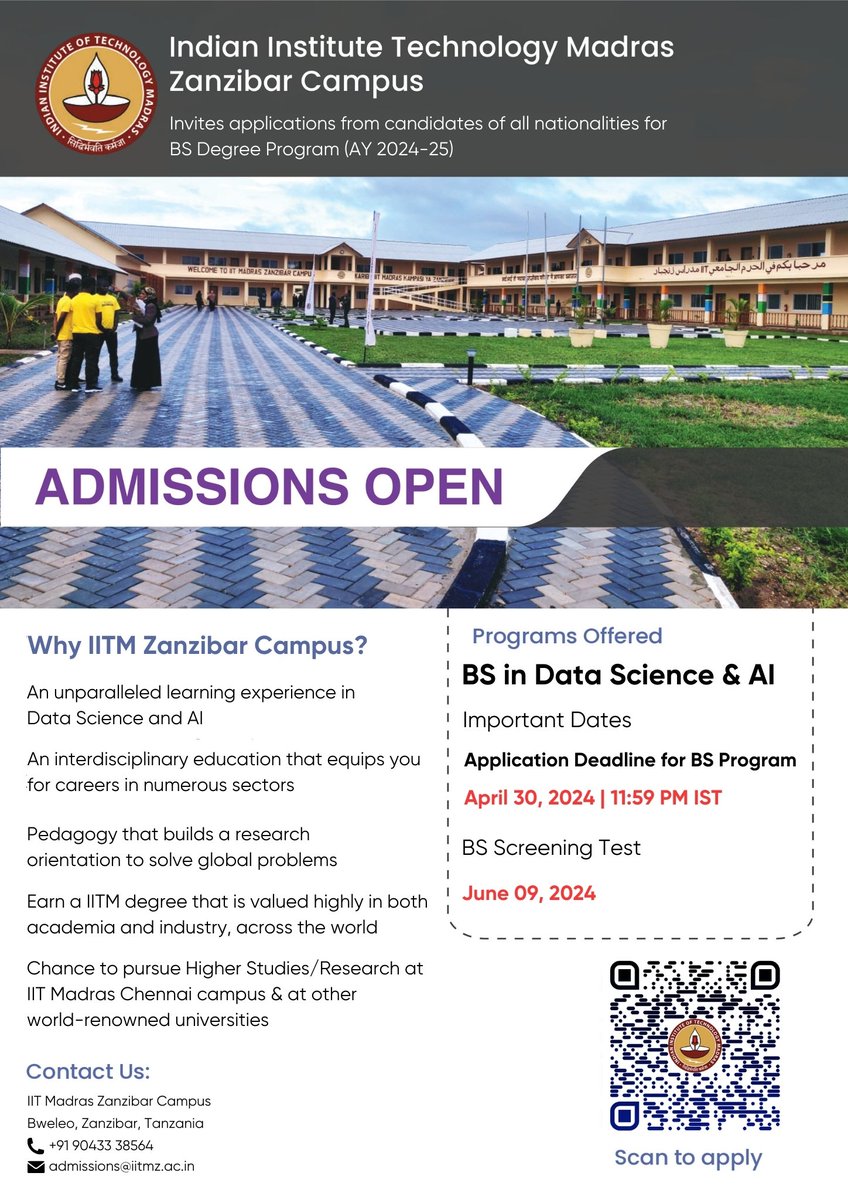 A unique opportunity for pursuing higher education at Indian Institute of Technology Madras (IITM) Zanzibar. Join the webinar for additional information. us06web.zoom.us/webinar/regist… Last date to apply for the BS program has been extended till 30 April 2024.