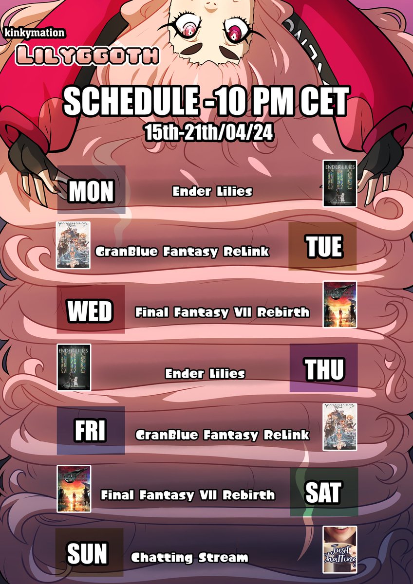 Hi Hi HOOMANS!!! Here's my Schedule for the week, see you soon!