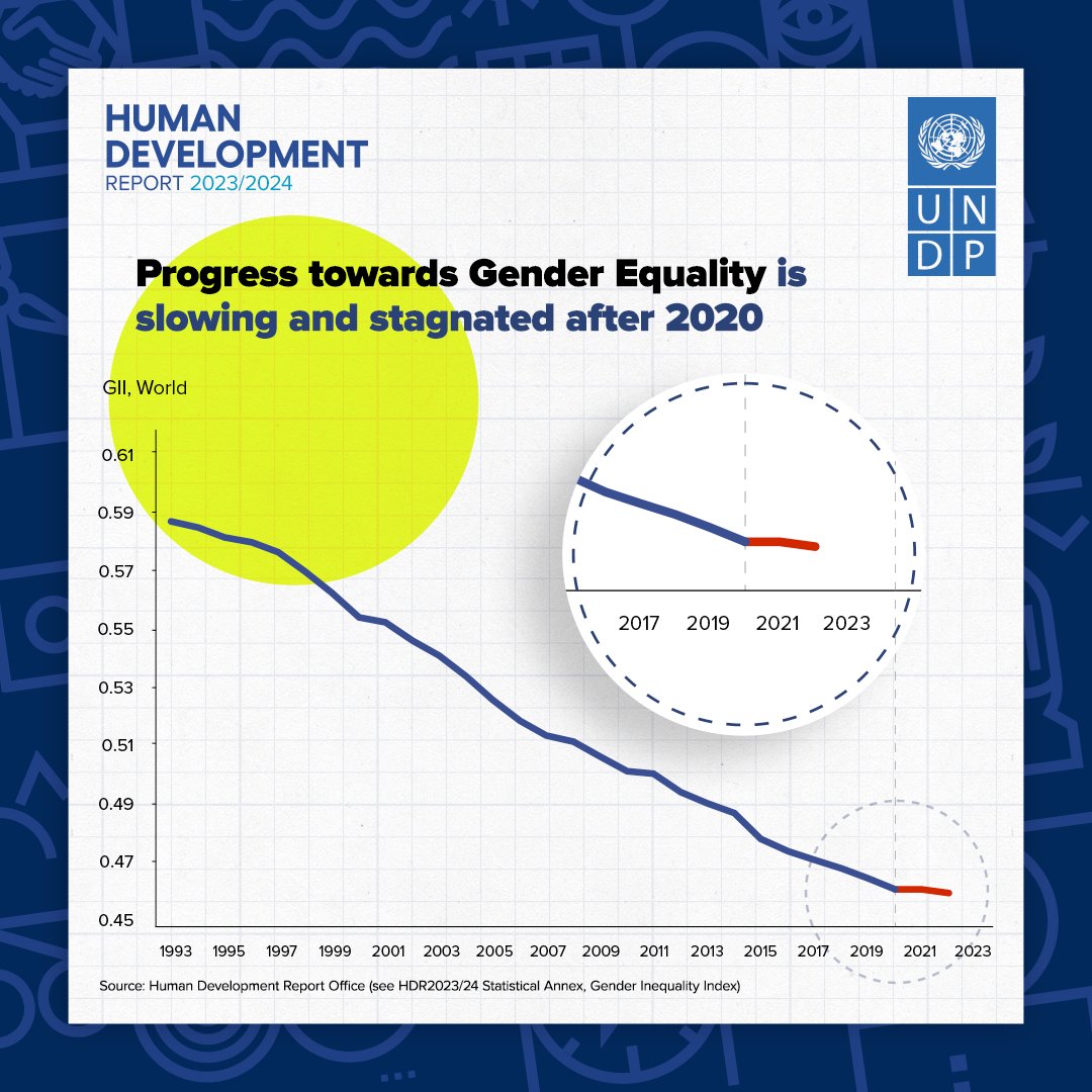 Since the #COVID19 pandemic, the global progress towards gender equality has stagnated, according to the latest analyses on gender inequality from @UNDP’s new #HDR2024. Explore our data: report.hdr.undp.org