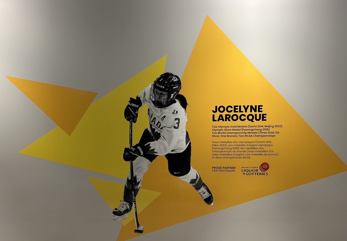 It’s appropriate that this mural went up over the weekend on the main floor of the @SportManitoba Building. Congratulations to Manitobans Jocelyne Larocque, Ashton Bell (@Abell17Bell), & Kristen Campbell (@Soupy_35) for winning gold at the 2024 Women’s World Hockey Championship.