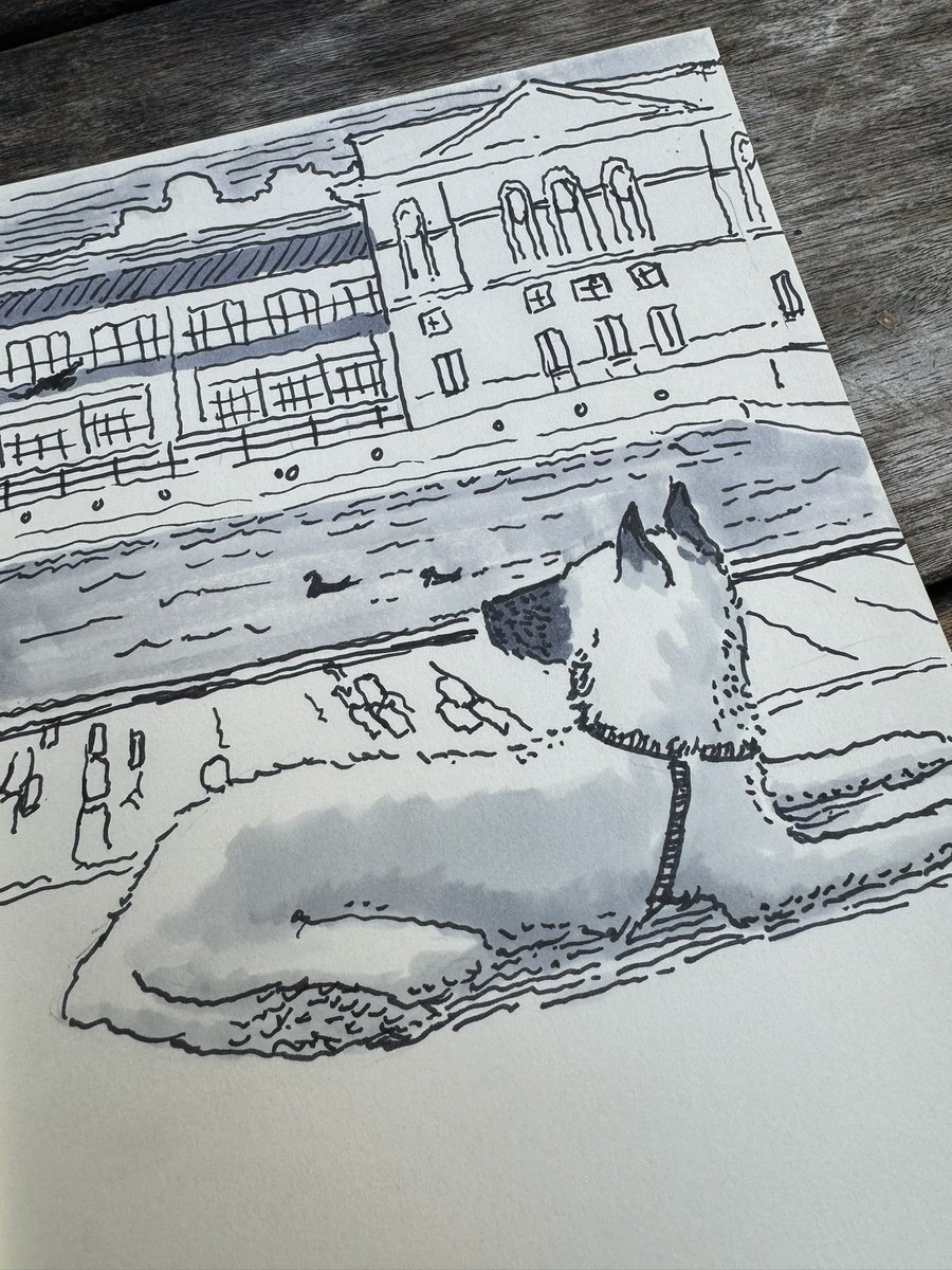 As a reward for working through emails, I let myself live-doodle a dog on the coffee shop patio. Given the amount of jitter in the lines here, it’s probably time to stop drinking coffee now. #fellspoint #baltimore