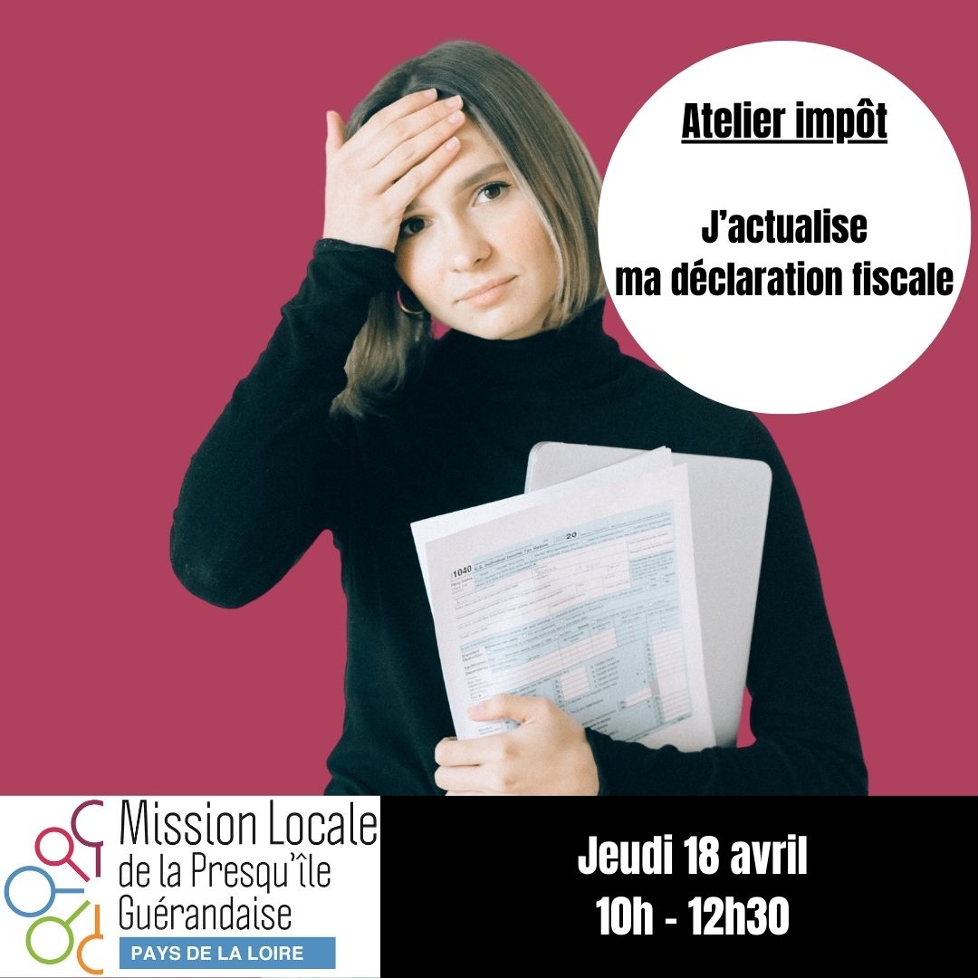 Besoin de faire ta déclaration d'impôt ? 🙂
Gwen t'aide à établir ta déclaration fiscale le Jeudi 18 avril de 10h à 12h30👍

✅Inscris toi vite au 02.40.42.96.76 ou sur notre site internet : mlpresquileguerandaise.com/evenements-mis…
⚠il reste que quelques places‼️

#missionlocale #jeunes