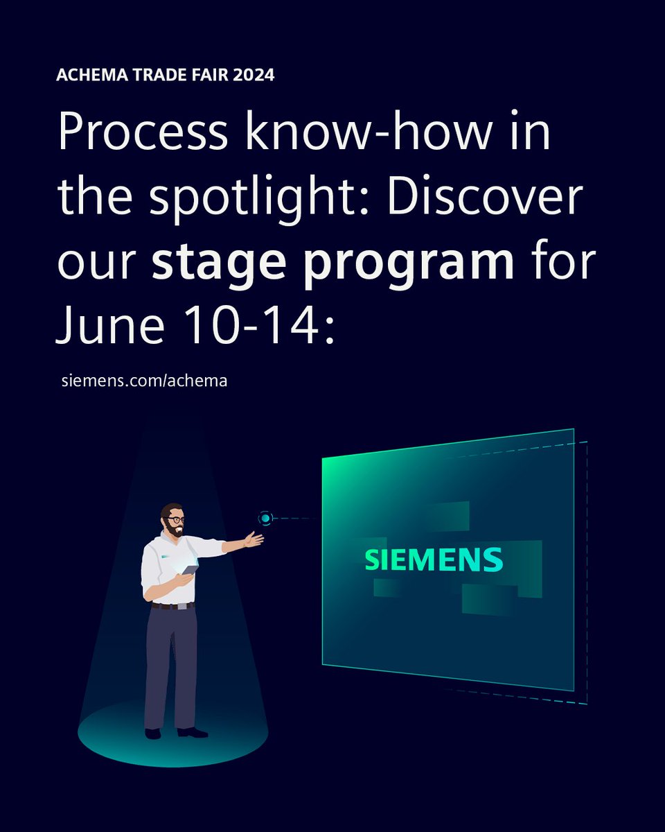 Whether in person at #ACHEMA24 or via digital experience: 🤩 Our #StageProgram is packed with inspiring keynote speeches, panel discussions, and success stories about digitalization, resilience, and sustainability for the #ProcessIndustries 👉 Siemens.com/achema