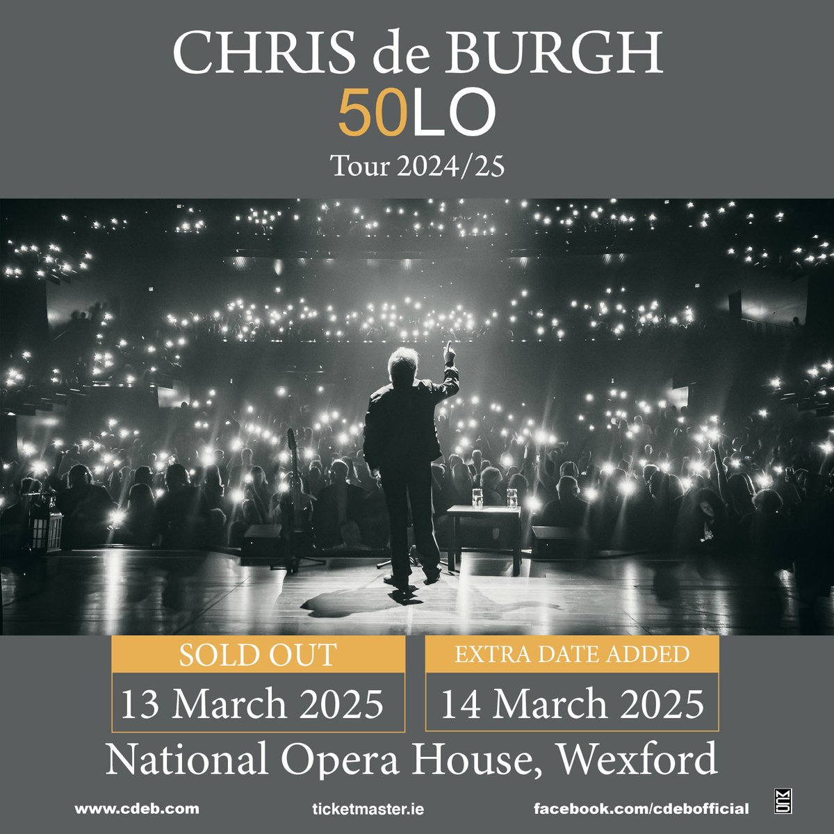 ⭐SECOND DATE ON SALE⭐ Chris de Burgh's second date; Friday 14 March 2025, is now on sale! 🥳🤩 Tickets: €69.90 + Facility Fee 👉 rebrand.ly/vxdukqy