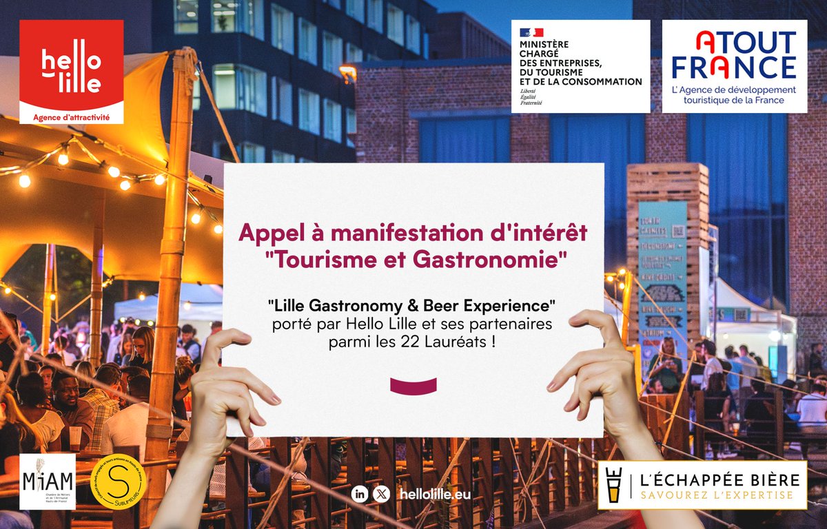 Hello_Lille's tweet photo. ‼️ #HelloLille Lauréat de l'Appel à manifestation d'intérêt lancé par @atout_france/@Economie_Gouv ‼️
L'occasion durant @Paris2024 de valoriser auprès des touristes notre gastronomie et notre tourisme brassicole.
Un travail d'équipe🤝 @CMA_HdF @EchappeeBiere #sublimeurs https://t.co/CL5lD7XAJq