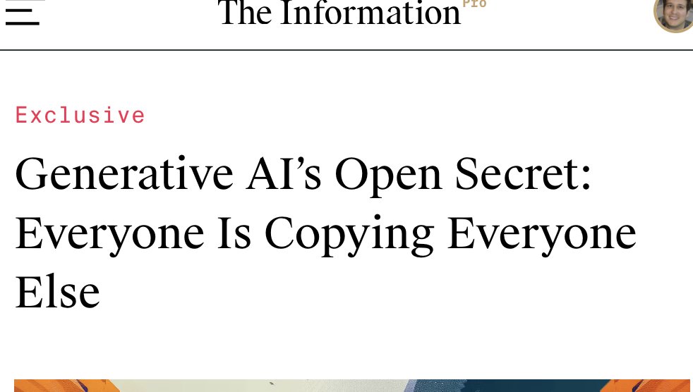 Are Anthropic & Databricks the only AI developers that ~aren't~ copying/using data from their rivals? Seemingly everyone else in the field is in the Wild West. theinformation.com/articles/gener… @steph_palazzolo