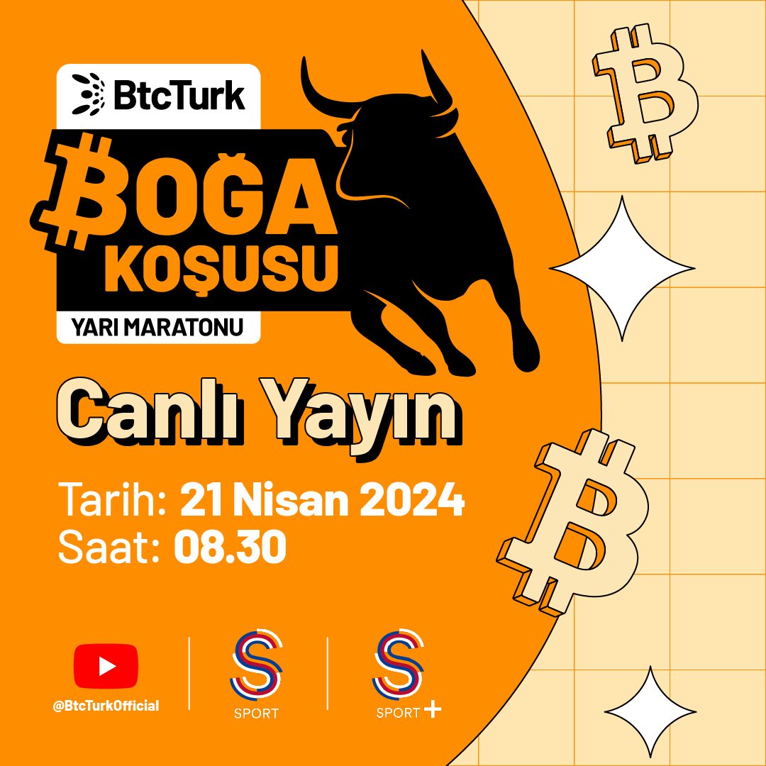 BtcTurk Boğa Koşusu Yarı Maratonu heyecanı S Sport ekranlarında! 🏃‍♂️📺 Sen de 21 Nisan’da Üsküdar’da gerçekleşecek BtcTurk Boğa Koşusu Yarı Maratonu’nu @ssporttr , @ssportplustr ve BtcTurk YouTube kanalından canlı olarak takip edebilir ve bu heyecana ortak olabilirsin. #BtcTurk…