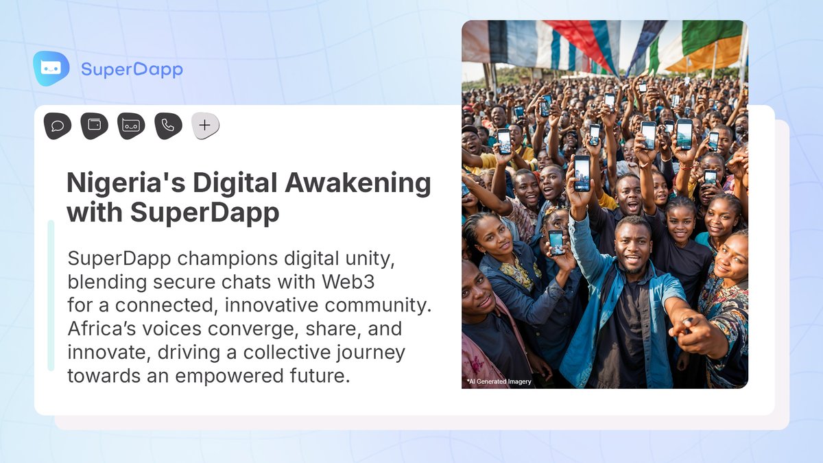 We’re enhancing the vibrancy of #Nigeria's digital community! 🇳🇬🚀 Offering secure chats connected on #Web3, #SuperDapp’s upgrading #SocialFi, creating a space where every voice builds our collective journey 🌍 Meet global innovation in communities at SuperDapp.ai 🌐