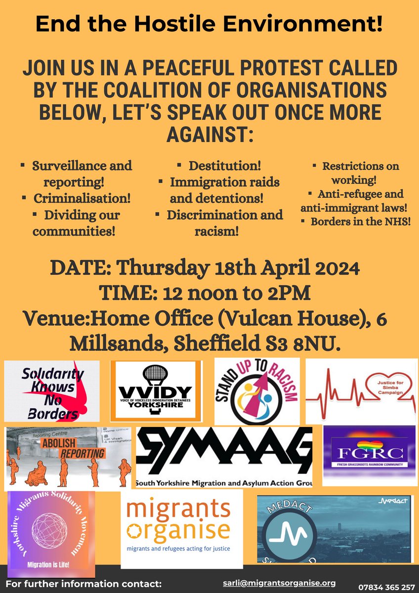 This Thursday in Sheffield - protest against the surveillance and forced reporting facing people seeking asylum. Then learn more about the use of tagging in this seminar with @DrMonishBhatia at this @SheffieldMRG event. Register below⬇️